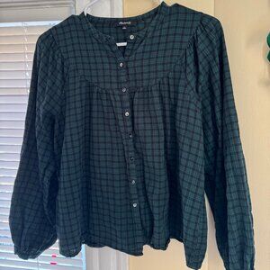 Madewell green and black button down